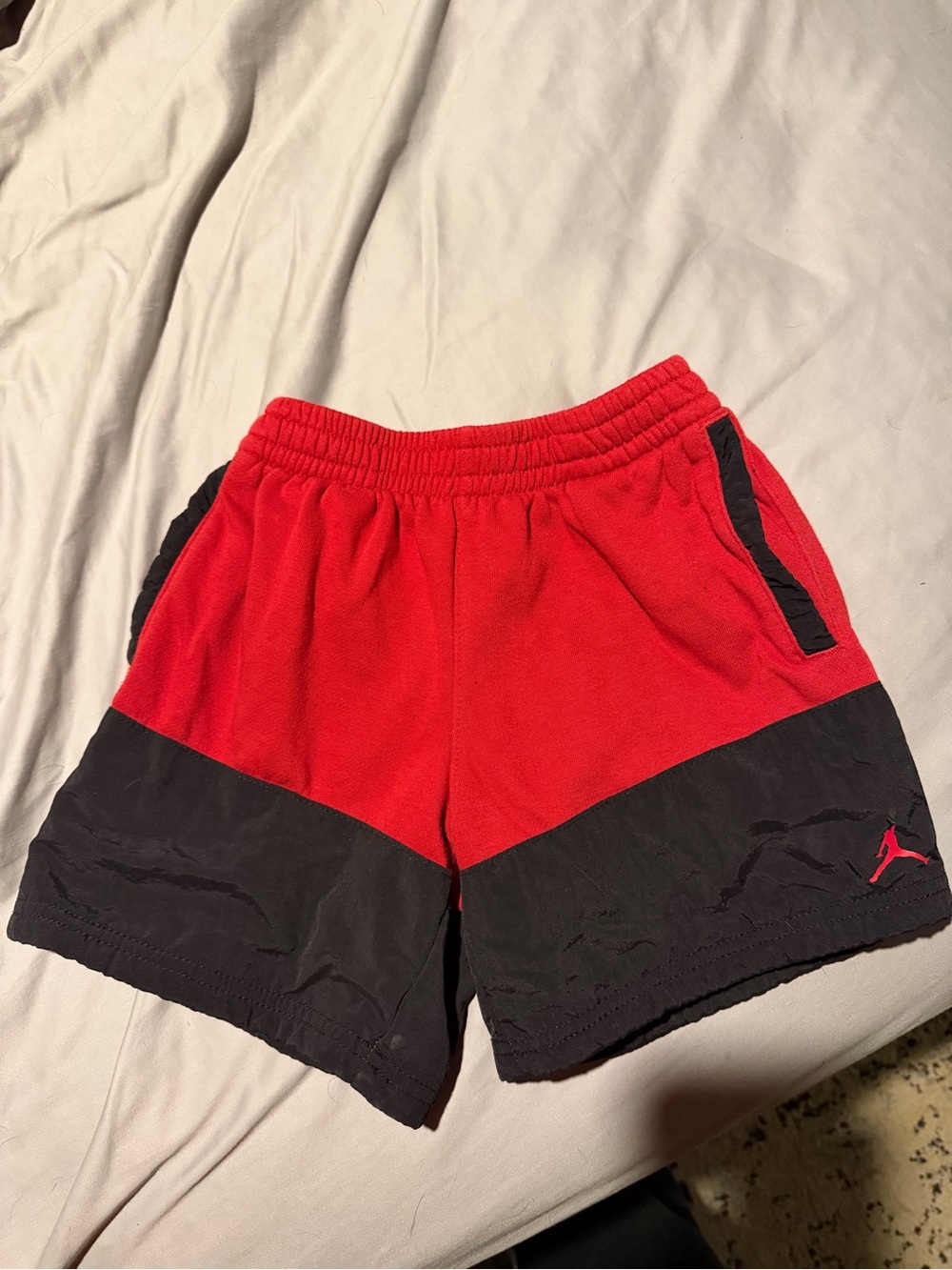 Jordan Red Elastic-Waist Athletic Shorts with Jumpman Patch